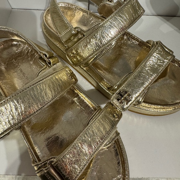 Tory Burch Kira Metallic Gold Platform Sandals - Picture 5 of 5